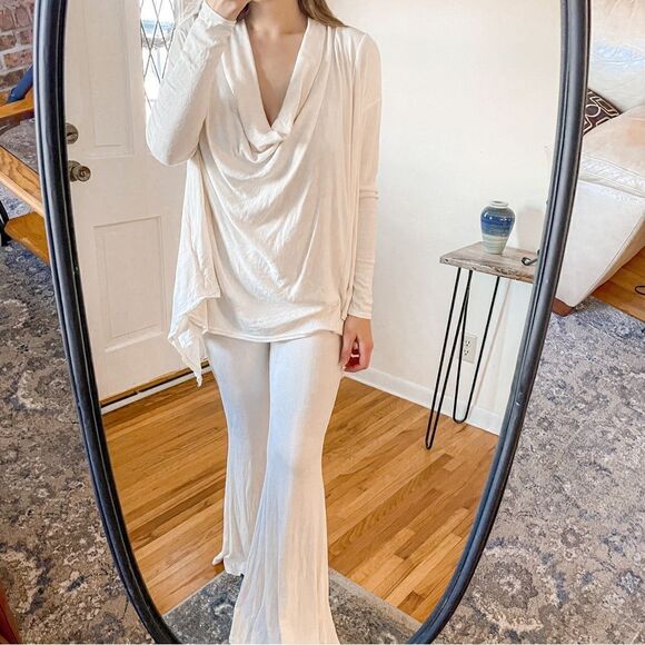 Free People Romy Ribbed Bell Bottom Draped Sweater Set Ivory XS - Picture 4 of 13